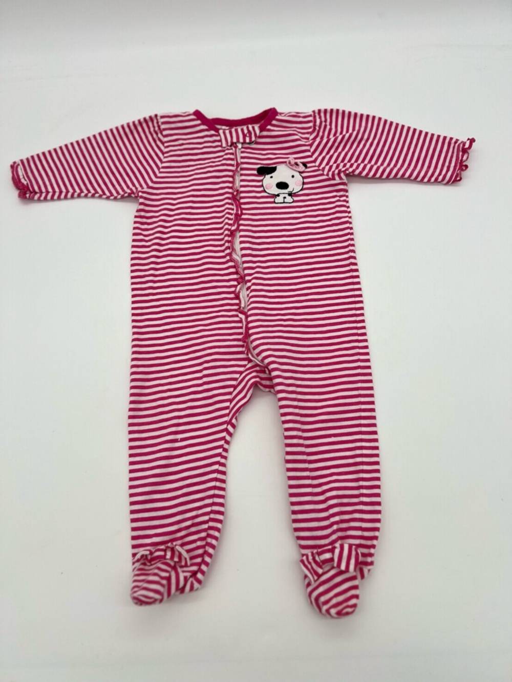 Gerber Baby Girls Size 3-6 Months Red Footsie Bodysuit Red Striped Puppy